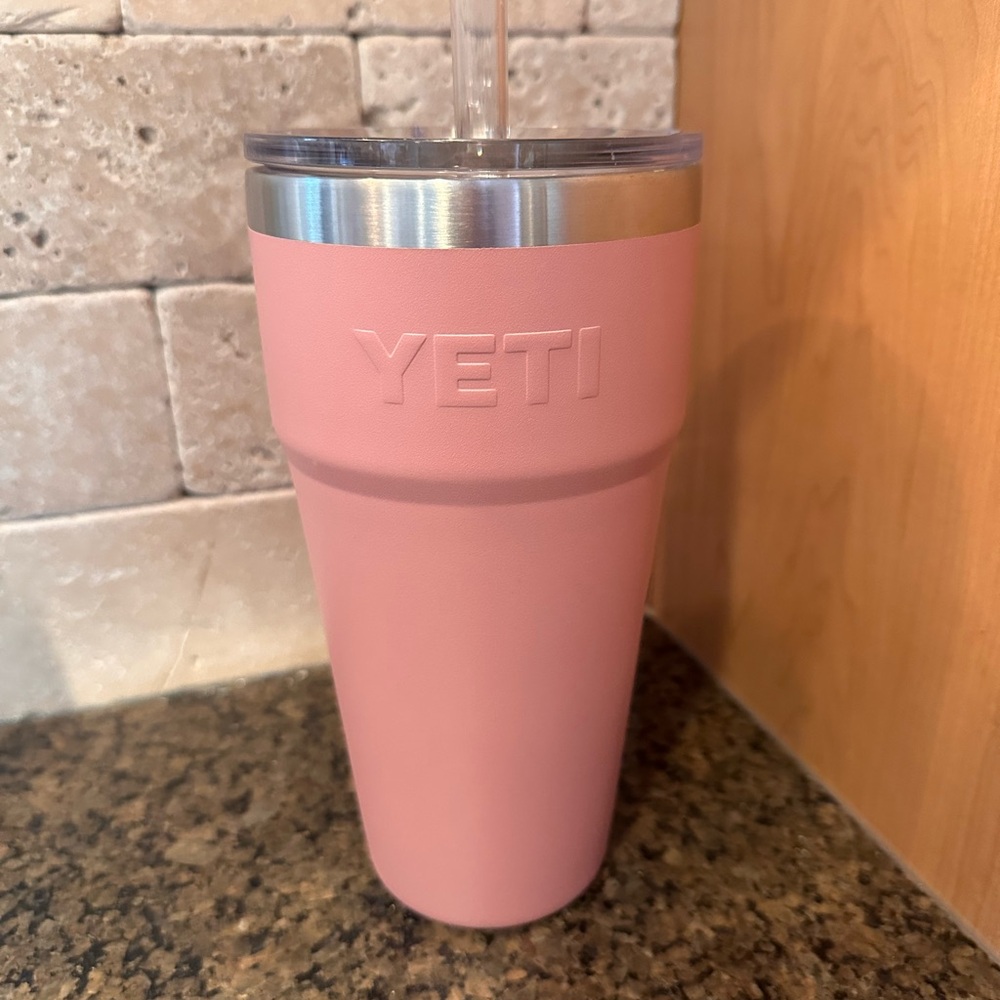 Yeti Pink Tumbler with Straw